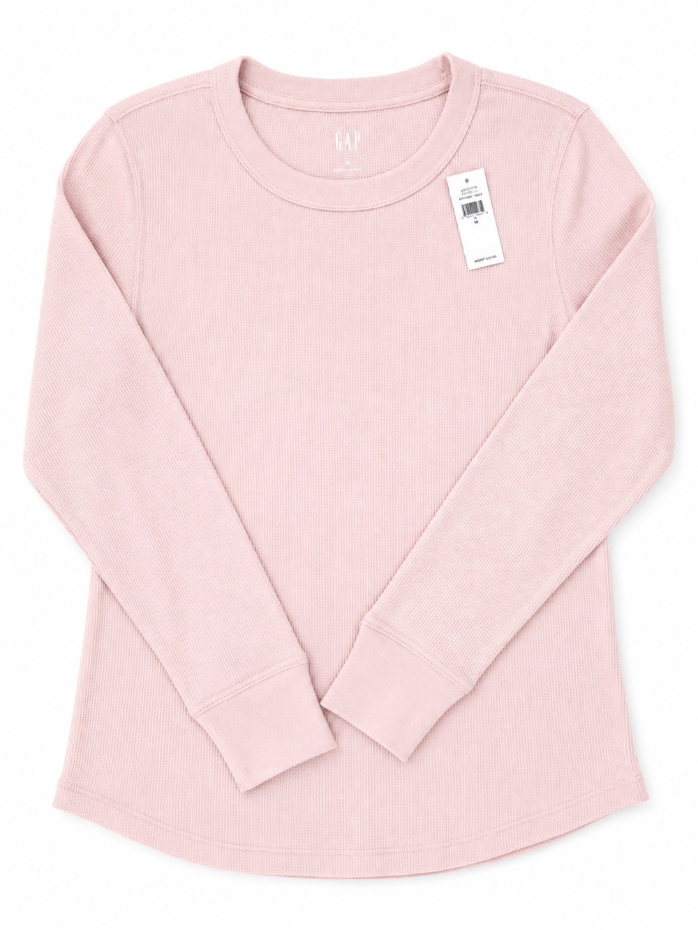NWT! GAP Thermal Light Pink Long Sleeve Waffle Knit Cotton Blend Top